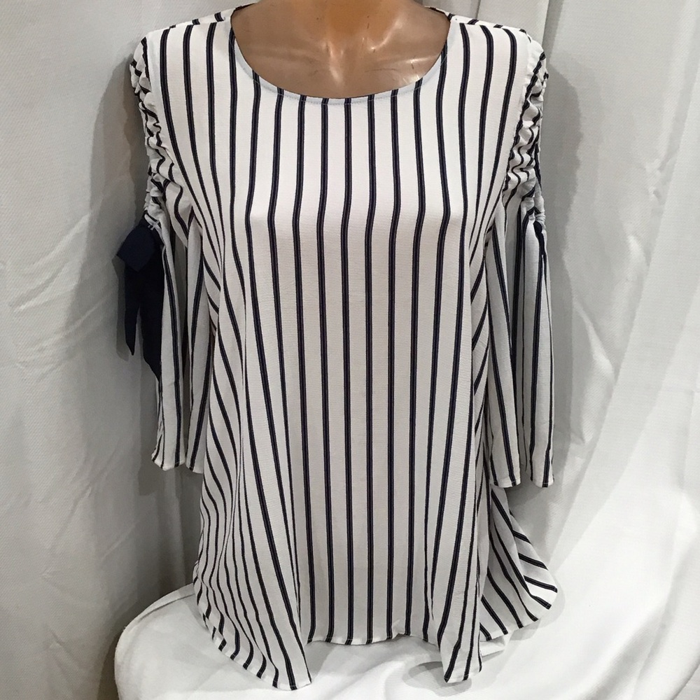 Misia Navy and White Striped Blouse with Bow Details Nautical “ship worthy”